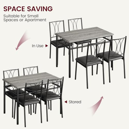 CABIHOME Dining Table Set - 5 Piece Rectangle Kitchen Table with 4 Upholstered Chairs, Perfect for Small Spaces & Apartments - Retro Gray - color: Retro Gray, size: Table with 4 Upholstered Chairs
