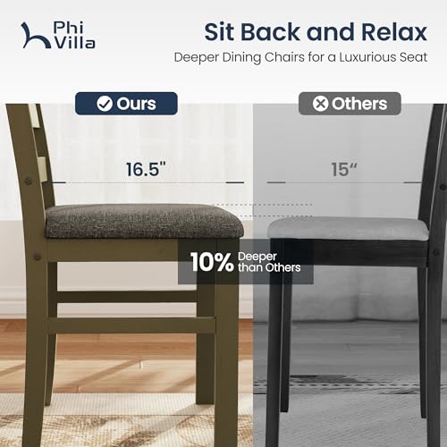 PHI VILLA Dining Table Set for 4, Marble Design Kitchen Table and Chairs | Marble Tabletop, Solid Rubber Wood, Padded Cushion Chairs, Space Saving, Easy Assembly, Olive - color: Emperador Dark Marble& Olive