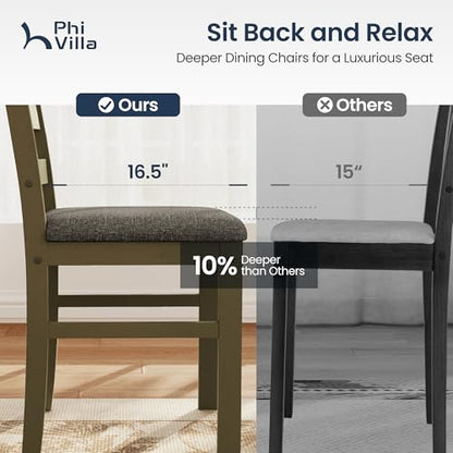 PHI VILLA Dining Table Set for 4, Marble Design Kitchen Table and Chairs | Marble Tabletop, Solid Rubber Wood, Padded Cushion Chairs, Space Saving, Easy Assembly, Olive - color: Emperador Dark Marble& Olive