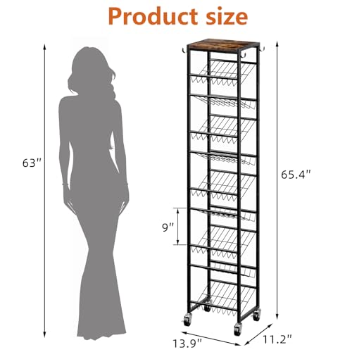 10 Tier Rotating Vertical Shoe Rack Tower, Wooden Tall Shoe Storage Organizer with Hooks, Sturdy Metal Narrow Shoe Shelf for 20 Pairs, Space Saving Rack for Closet Entryway, Rustic Brown - size: 10-tier(13.9 × 11.2 × 65.4)