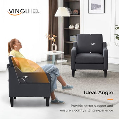VINGLI Accent Chairs for Living Room Chairs Mid Century Modern Chair Sofa Chair Upholstered Arm Chair with Scooped Arms for Bedroom, Apartment, Office, Studio, Waiting Room, Play Room - color: Dark Grey
