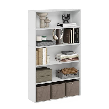 Furinno PASIR Book Shelf, 5-Tier Bookshelf, Bookcase with Open Shelf, 9.4 x 31.5 x 52.7, for Living Room, Bedroom, Home Office, White - color: White, size: 5-Tier