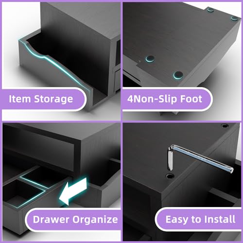 Simple Trending Wood Monitor Stand Riser, Desktop Oraganizer, Black | Desk Organizer and Accessories, Laptop & Printer Stand, Drawer & Pen Holder, for Home Office, 20.25"W x 9.25"D x 5.5"H - size: 20.25"W x 9.25"D x 5.5"H