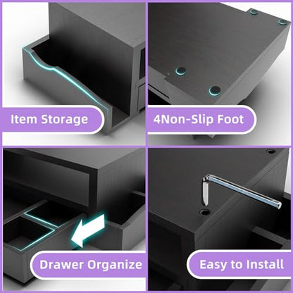 Simple Trending Wood Monitor Stand Riser, Desktop Oraganizer, Black | Desk Organizer and Accessories, Laptop & Printer Stand, Drawer & Pen Holder, for Home Office, 20.25"W x 9.25"D x 5.5"H - size: 20.25"W x 9.25"D x 5.5"H