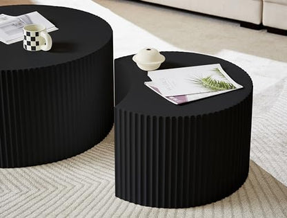 JUSTONE Set of 2 Nesting Coffee Table,Modern Round Wood Accent Side End Table for Living Room Bedroom and Entryway, Apartment,Round Coffee Tables for Small Spaces No Assembling (Black) - color: Round-black