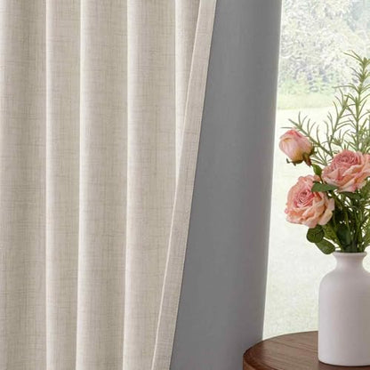 INOVADAY 100% Blackout Curtains 63 Inches Length 2 Panels Set, Back Tab/Rod Pocket Linen Black Out Curtains for Bedroom, Thermal Insulated Window Drapes - Cream, W50 X L63 | Linen Textured, Light Blocking, Room Darkening, Thermal Insulated, Back Tab Top,