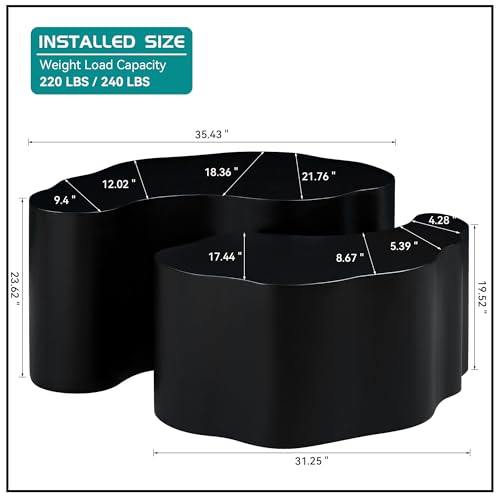 35.43'' Black Round Nesting Coffee Table Set of 2, Modern Contemporary Irregular Wood Coffee Table Set, Non-Slip Mat & No Assembly, Black - color: 35.43''-black