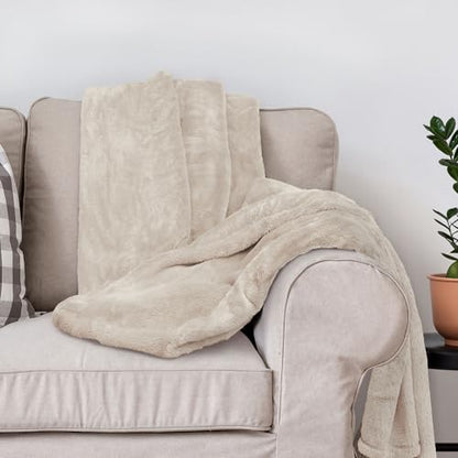 DEZ FURNISHINGS Ultra Soft Plush Fleece Throw Blanket, Double Sided Cozy Thick Warm Blanket for Sofa & Bed, Twin (66" x 90"), Beige - color: Beige, size: Twin (66" x 90")