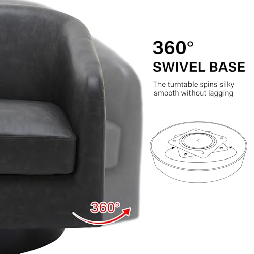 Swivel Barrel Accent Chair, Comfy Reading Armchair, Grey Black, Set of 1 | Club Chairs for Adults, Low-Back Design, Modern Round Style, Solid Wood Frame & Metal Swivel Base, For Living Room & Bedroom - color: Grey Black