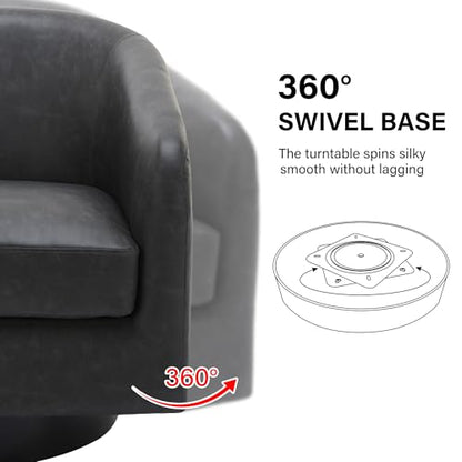 Swivel Barrel Accent Chair, Comfy Reading Armchair, Grey Black, Set of 2 | Club Chairs for Adults, Low-Back Design, Modern Round Style, Solid Wood Frame & Metal Swivel Base, For Living Room & Bedroom - color: Grey Black