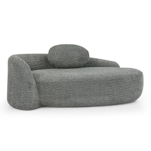 Modern Oval Chaise Lounge Chair, Boucle Upholstered Single Lazy Sofa with Integrated Backrest, Side Armrest, Matching Pillow, Space Saving Accent Lounger for Living Room Reading Nook (Dark Gray) - color: Dark Gray