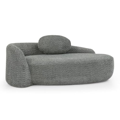 Modern Oval Chaise Lounge Chair, Boucle Upholstered Single Lazy Sofa with Integrated Backrest, Side Armrest, Matching Pillow, Space Saving Accent Lounger for Living Room Reading Nook (Dark Gray) - color: Dark Gray
