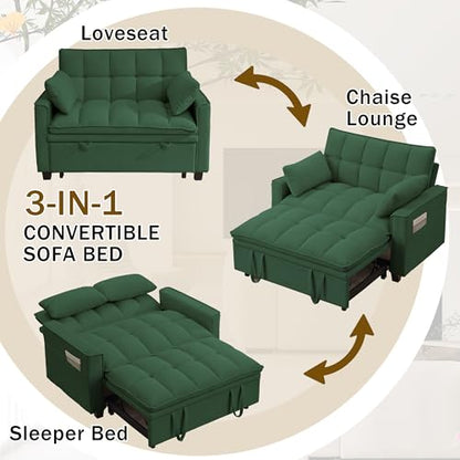 Convertible Sofa Bed, Loveseat Sleeper Sofa with Pull Out Bed and Adjustable Backrest, 3-in-1 Futon Couch for Living Room, Bedroom, Apartment, Green - color: Green, size: Pull Out Sofa Bed
