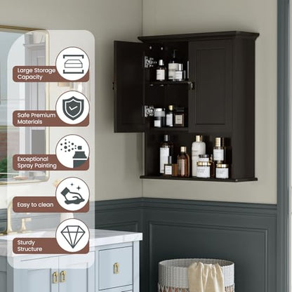 Bathroom Wall Cabinet, Over The Toilet Storage Cabinet Wall Mounted Medicine Cabinet with Build-in Spirit Level Cupboard Adjustable Shelves for Bathroom Laundry Room Kitchen, Espresso - color: Espresso