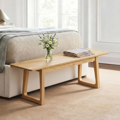 HNY Farmhouse Dining Bench, Solid Entryway Bench, 55 Inch Long Wooden Bench, Kitchen Dining Seat for Entryway/Dining Room/Kitchen/Living Room, Oak - color: Oak Wood, size: 1 bench