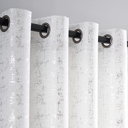 Taisier Home Silver Foil Print Linen Textured Curtains Geometric Dots Pattern Design Curtains for Nursery Toy Room Thermal Insulated Window Treatment 2 Panels 63" L,White and Silver Drapes Print - color: White/Silver, size: 52"W x 63"L (Pack of 2)