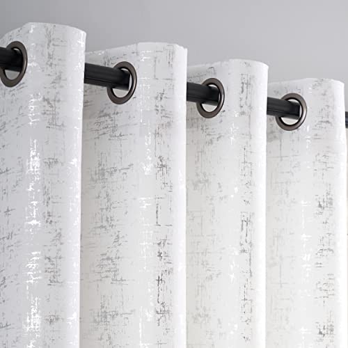 Taisier Home Silver Foil Print Linen Textured Curtains Geometric Dots Pattern Design Curtains for Nursery Toy Room Thermal Insulated Window Treatment 2 Panels 45" L,White and Silver Drapes Print - color: White/Silver, size: 52"W x 45"L (Pack of 2)