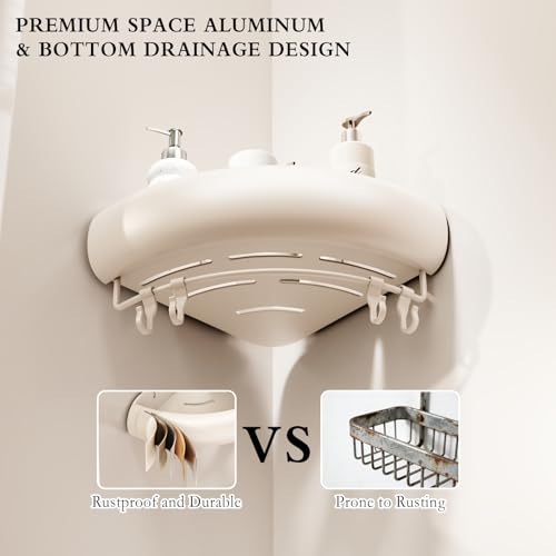 CICUFY Shower Caddy Suction Cup, 2 Pack No Drilling Corner Shower Shelves, Rust Proof Bathroom Storage Organizer, Shower Corner Caddy with Removable Hooks and Towel Bar, Triangle, Cream - style: Triangle Cream (2 Pack )