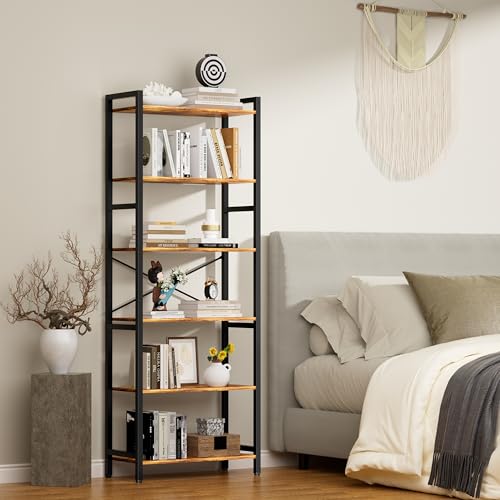6 Tier Bookshelf,Storage Shelf with Steel Frame,Free Standing Open Book Shelves Storage Display Shelf - size: 6 Tier