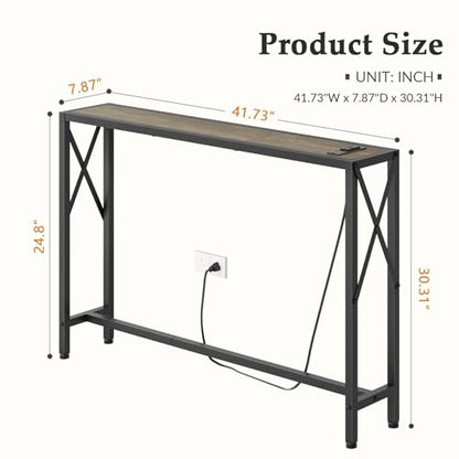 Gewudraw Narrow Console Table with Socket, Sofa Table Behind Couch | 41.8" Couch Table, Industrial Style, Long Skinny Design,For Hallway,Living Room,Bedroom, Built-In Outlets & USB,140cm Length - color: Light Grapefruit, size: 41.7 in