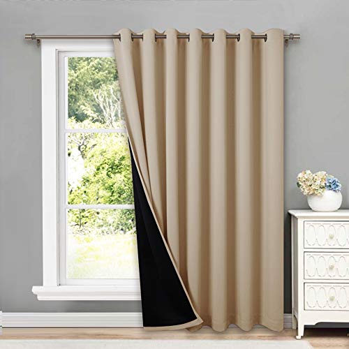 NICETOWN Thermal Insulated 100% Blackout Curtains, Noise Reducing Performance Slider Curtain Panel with Black Lining, Full Light Blocking Patio Door Drapery (1 PC, 100-inch x 84-inch, Biscotti Beige) - color: Biscotti Beige, size: 100"W x 84"L (Pack of 1)