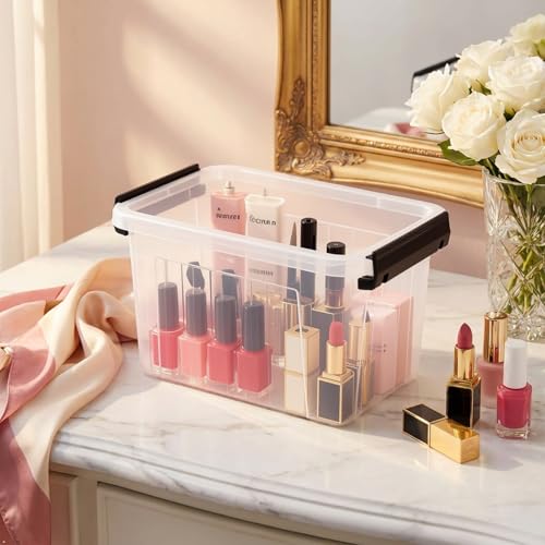Small Plastic Storage Box, 6-Pack 3 Liter Storage Bins with Lid | Clear Organizer Containers for Pantry, Closet, Office, Crafts, Lightweight, Easy-Clean - size: 3 L