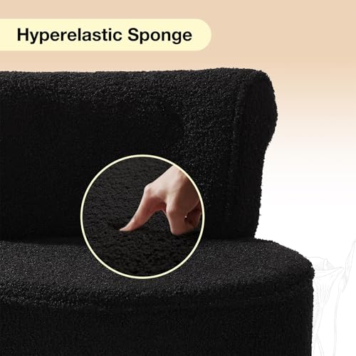 Vanity Chair with Back, Sherpa Stool with Tufted Backrest & Sliver Nailhead Trim, Round Vanity Seat for Bedroom and Bathroom Makeup, Support 220lbs, Easy Assembly (Teddy Black) - color: Sherpa Black