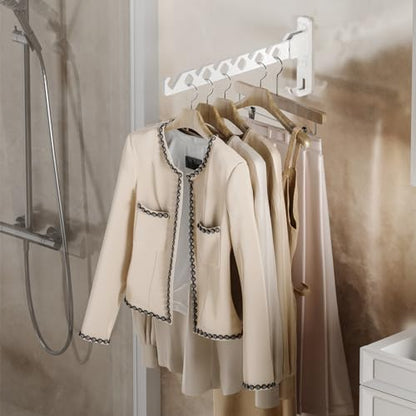 Dr.DJ Wall Mount Coat Hanger Holder White Clothes Drying Organizer Rack Garment Hooks Aluminium Retractable Folding Indoor Wall Mounted Hanger for Laundry Room Bedroom White 2Pack with 80cm Rod - color: White 2racks+rod