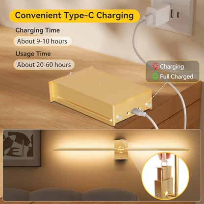 Battery Operated Wall Sconces Set of 2, 10000mAh Wireless Rechargeable 3000-6000K Dimmable 350° Rotate Wall Light with Remote for Living Room, Bedroom 27.6in Gold - color: Gold, size: 27.6in-Square Base