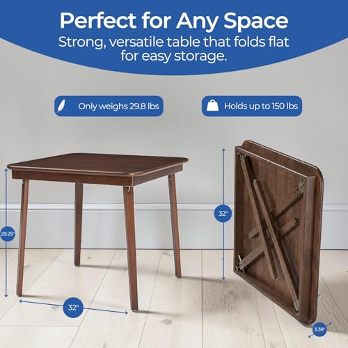 Stakmore Classic Straight Edge Square Folding Card Table 32x32 - No Assembly Wooden Foldable Card Table, Bridge, Board Game, Steel Mechanism, Folding Legs, Space-Saving, Walnut Frame - color: Walnut