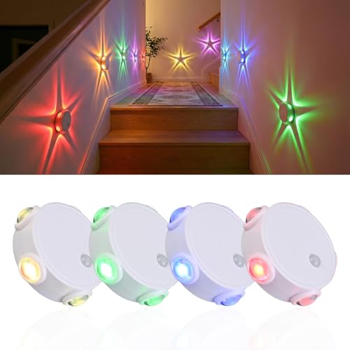 Night Light 4 Pack, Motion Sensor Indoor Wall Light, RGB&Warm White | Rechargeable Dimmable Light, Adhesive and Magnetic Mount, Ambient Mood Lighting for Bedroom, Bathroom, Hallway and Stairs