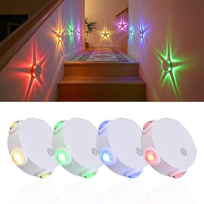 Night Light 4 Pack, Motion Sensor Indoor Wall Light, RGB&Warm White | Rechargeable Dimmable Light, Adhesive and Magnetic Mount, Ambient Mood Lighting for Bedroom, Bathroom, Hallway and Stairs