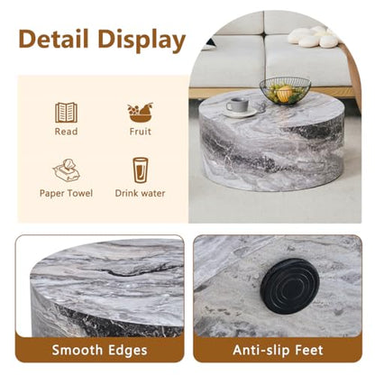 Round Coffee Table Set for 2, Modern Living Room Table Set, Faux Marble Wood Center Table Set, No Assembly Required - Ready to Use - color: 24'' Marble Gray, size: 24'' Coffee Table Set of 2