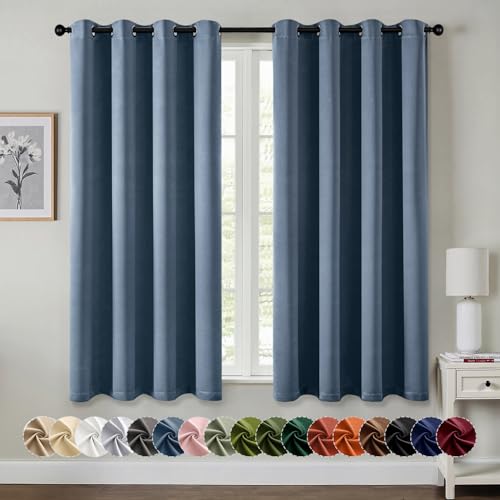 MIULEE Blackout Curtains for Bedroom 2 Panels 50 x 63 Inch Long Stone Blue | Thermal Insulated, Living Room Darkening Grommet Drapes, Noise Reducing, Light Blocking Window Treatments - color: Stone Blue, size: 50"W x 63"L (Pack of 2)