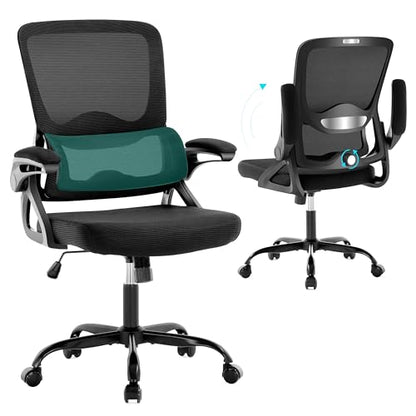 Ergonomic Office Chair,Mesh Office Chair with Lumbar Support,Mid Back Desk Chair with Flip-up Arms,400 lbs Comfy Computer Chair for Home Office (Jet Black) - color: Jet Black