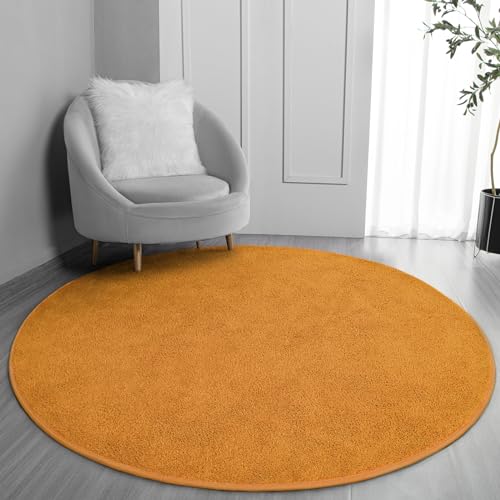 FlyDOIT Round Area Rugs for Bedroom Living Room, 4x4 Orange Super Soft Comfy Thickened Memory-Foam Indoor Circle Carpets, Modern Aesthetic Minimalist Carpet for Boys Girls Adults Nursery Home Décor - color: Orange, size: 4' (Round)