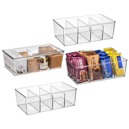 ClearSpace Pantry Organization and Storage Bins with Removable Dividers & Lids – Perfect Pantry Organizers or Kitchen Organization – Refrigerator Organizer Bins, Cabinet Organizers, 4 Pack - size: 10" x 6" x 3" - 4 Pack