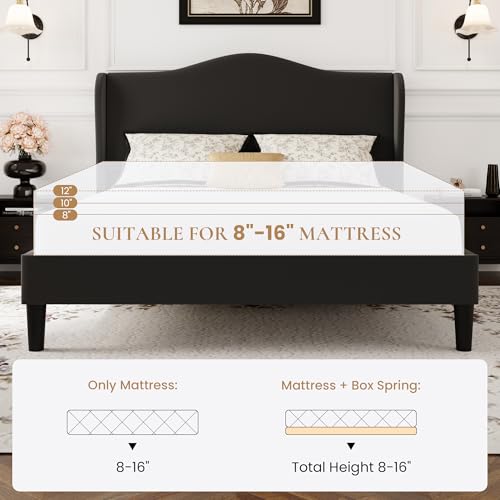 SHA CERLIN Full Size Bed Frame with Curved Wingback Headboard, Soft Black | Modern Luxury Design Velvet Platform Bed with Sturdy Wooden Slats,Noise-Free, No Box Spring Needed, Easy Assembly - color: Soft Black, size: Full