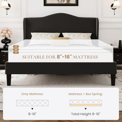 SHA CERLIN Full Size Bed Frame with Curved Wingback Headboard, Soft Black | Modern Luxury Design Velvet Platform Bed with Sturdy Wooden Slats,Noise-Free, No Box Spring Needed, Easy Assembly - color: Soft Black, size: Full
