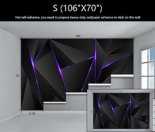 3D Black and Purple Geometric Wallpaper Mural for Game Room | 106"x70" Not Peel and Stick - color: Art Wall-18, size: 106" x 70"