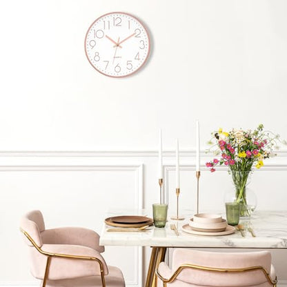 Foxtop Large 14" Wall Clock Silent Battery Operated Clock, Rose Gold | Non-Ticking, Round, Analog Clock, Quartz, Easy to Read, Living Room, Bedroom, Kitchen, Office - color: Rose Gold, size: 14 Inch Quartz