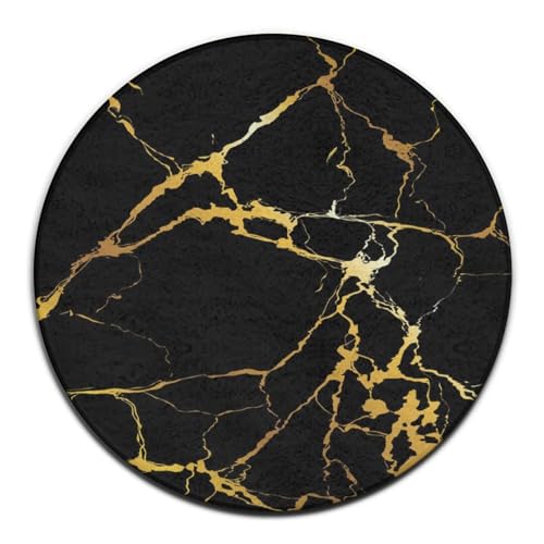 Modern Round Area Rug, Non-Slip Machine Washable Kitchen Office Circle Rug, Room Sofa Yoga Soft Round Carpet Compatible with Black Marble Gold Texture 60inch(150cm) - color: Color216, size: 60inch(150cm)