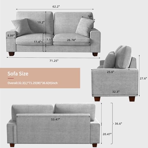 DOPEDIO 71.25" Modern Loveseat Sofa, Light Gray, Couch for Living Room | Removable washable cover, pocket spring cushions, solid wood frame, easy assembly for apartments, ideal for small spaces - size: 71.25 inch, style: Light Grey Chenille