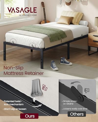 VASAGLE Twin Metal Bed Frame 16 Inches Tall, 550 lb Weight Capacity, No Box Spring Needed, with Under-Bed Storage, Easy Setup, Heavy-Duty Platform Bed, Mattress Retainers, Matte Black URMB663BD02S - size: Twin, style: 16 Inch