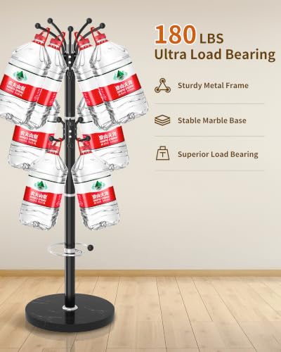 Metal Coat Rack, Modern Coat Rack Stand, 360°Rotary Coat Tree Stand | Heavy Duty Coat Rack Freestanding with Natural Marble Base, Black Clothes Tree Hanger Stand with 14 Hooks & Umbrella Holder - color: Black-16Hooks