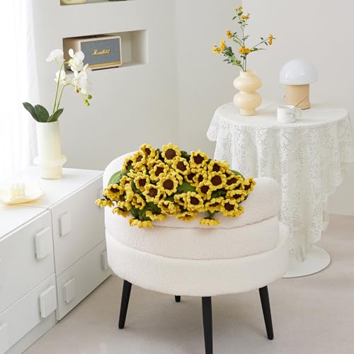Crochet Flower Bouquet Throw Blanket, Handmade Knitted Blanket with Sunflower, Cute Romantic Gift for Her Girlfriend Mom Mother’s Day Valentine Wedding Anniversary Birthday (Without Packaging Bag) - color: Sunflower, size: 32 Inches
