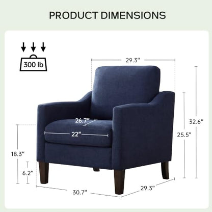 VKNOW Accent Chairs Set of 2, Modern Upholstered Armchairs, Blue | Reading Chairs with Wood Legs, Single Sofa Reading Seat, Flexible Cushion, No Tool Assembly, For Living Room, Bedroom - color: Blue