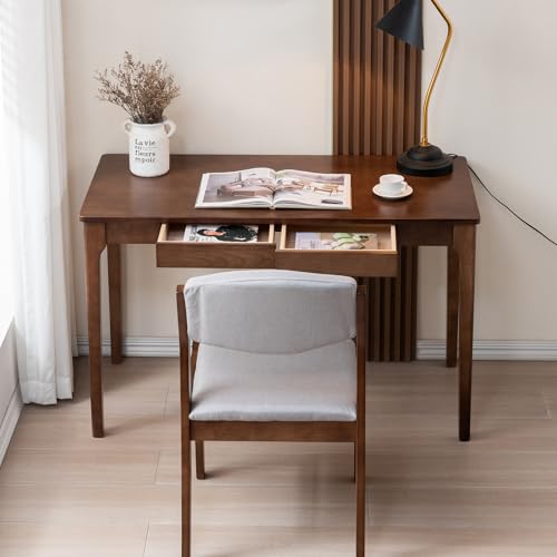 Solid Wood Desk with Drawers, Home Office Desk for Small Spaces, Gaming Work Study Desk, Student PC Desk for Bedroom, Easy to Assemble (Walnut Color, 39.4 inch) - color: Walnut Color, size: 39.4 inch