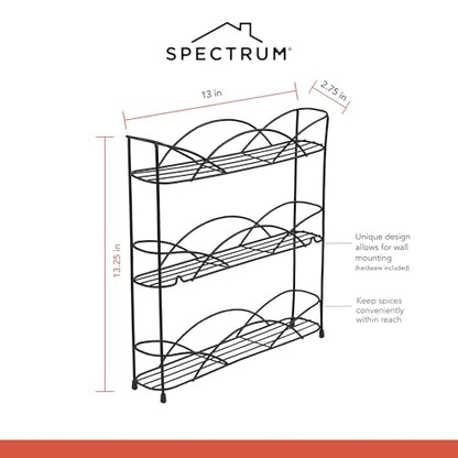 Spectrum 3 Tier Spice Rack Organizer Black Countertop Wire Shelf Spice Rack for Modern Kitchen Pantry Cabinet, Organize Spices with Three Tier Spice Shelf for Kitchen Storage with Wall Mount Option - size: 3-Tier