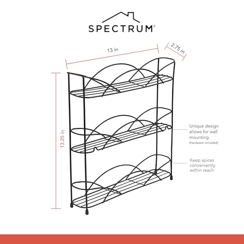Spectrum 3 Tier Spice Rack Organizer Black Countertop Wire Shelf Spice Rack for Modern Kitchen Pantry Cabinet, Organize Spices with Three Tier Spice Shelf for Kitchen Storage with Wall Mount Option - size: 3-Tier